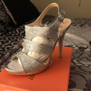 New With Box Silver glittered high heels Size 7